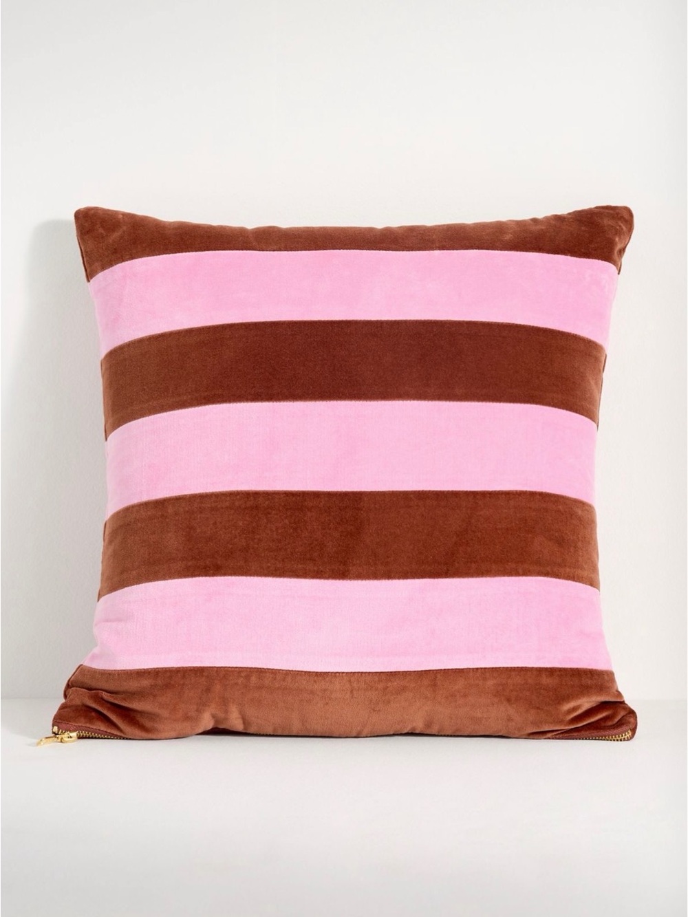Anthropologie Andie Striped Cotton Velvet Pillow 18x18 Pink Brown NWOT Rare